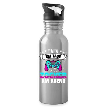 Gamer Papa - Geschenk für Gamer zum Vatertag - Trinkflasche mit integriertem Trinkhalm - Lightsilver - Rechts