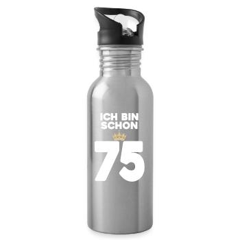 75. Geburtstag Geschenk - 75 Jahre mit Krone - Trinkflasche mit integriertem Trinkhalm - Lightsilver - Rechts