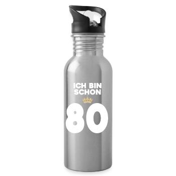80. Geburtstag Geschenk - 80 Jahre mit Krone - Trinkflasche mit integriertem Trinkhalm - Lightsilver - Rechts