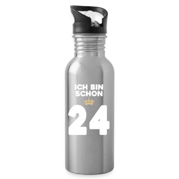 24. Geburtstag Geschenk - 24 Jahre mit Krone - Trinkflasche mit integriertem Trinkhalm - Lightsilver - Rechts