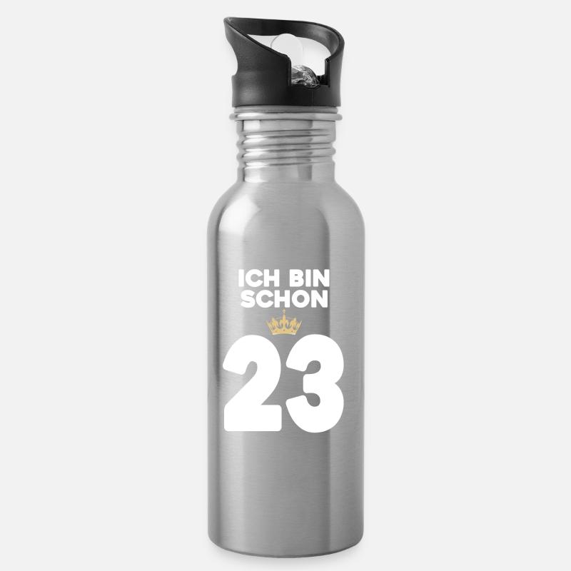 23. Geburtstag Geschenk - 23 Jahre mit Krone - Trinkflasche mit integriertem Trinkhalm - Lightsilver