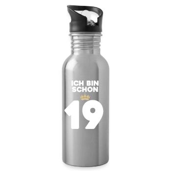 19. Geburtstag Geschenk - 19 Jahre mit Krone - Trinkflasche mit integriertem Trinkhalm - Lightsilver - Rechts