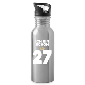 27. Geburtstag Geschenk - 27 Jahre mit Krone - Trinkflasche mit integriertem Trinkhalm - Lightsilver - Rechts