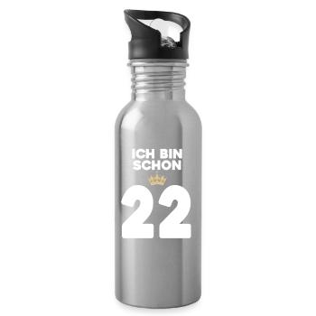 22. Geburtstag Geschenk - 22 Jahre mit Krone - Trinkflasche mit integriertem Trinkhalm - Lightsilver - Rechts