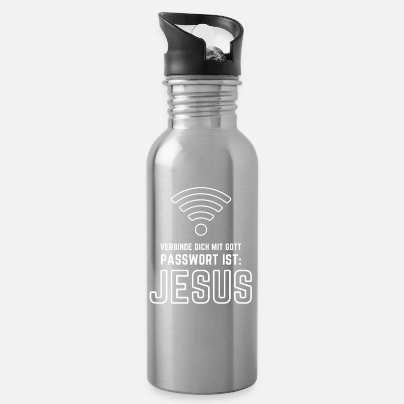 Mot de passe WiFi de Dieu, Jésus - Gourde avec paille intégrée - argent clair
