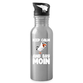 Nordsee Begrüßung Spruch Moin - Trinkflasche mit integriertem Trinkhalm - Lightsilver - Rechts