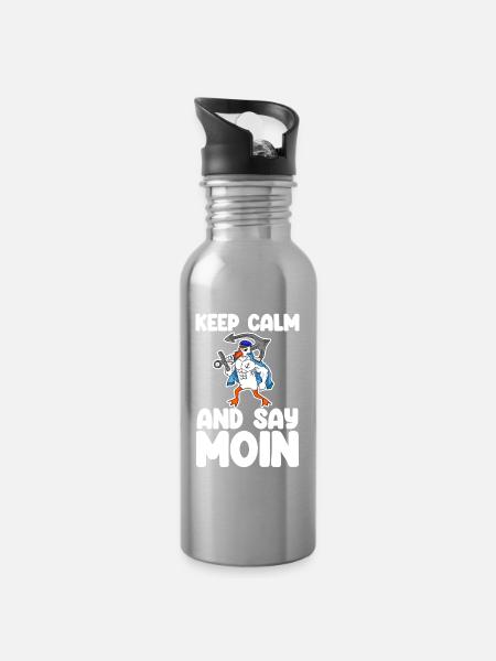 Nordsee Moin Plattdeutsch - Trinkflasche mit integriertem Trinkhalm - Lightsilver