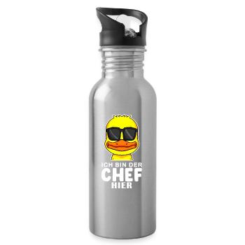 coole Ente Chef Spruch - Trinkflasche mit integriertem Trinkhalm - Lightsilver - Rechts