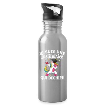 Femme Institutrice Qui Déchire Idée Enseignant - Gourde avec paille intégrée - argent clair - Droite