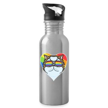 Rainbow - Cat Persian cat with glasses and heart - Water bottle with straw - silver - Right