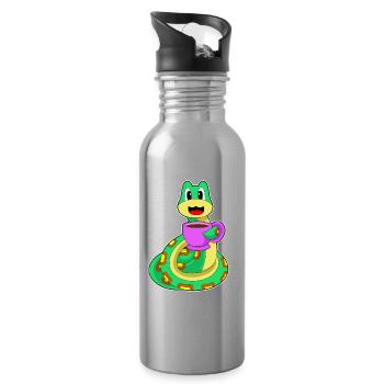 Schlange Tasse Kaffee - Trinkflasche mit integriertem Trinkhalm - Lightsilver - Rechts