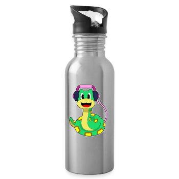 Schlange Kopfhörer Musik - Trinkflasche mit integriertem Trinkhalm - Lightsilver - Rechts