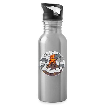 Volcano Mountain Circle Mountains Volcanoes - Water bottle with straw - silver - Right