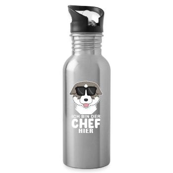 Cooler Hund Thai Bangkaew Chef Spruch - Trinkflasche mit integriertem Trinkhalm - Lightsilver - Rechts