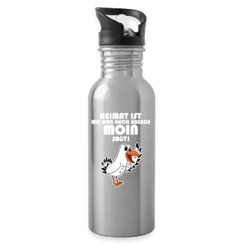 Heimat Moin Begrüßung Möwe - Trinkflasche mit integriertem Trinkhalm - Lightsilver - Rechts