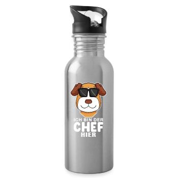 Cooler Hund Jack Russell Terrier Chef Spruch - Trinkflasche mit integriertem Trinkhalm - Lightsilver - Rechts
