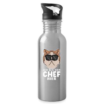 coole Katze - Exotische Kurzhaarkatze Katze - Chef - Trinkflasche mit integriertem Trinkhalm - Lightsilver - Rechts