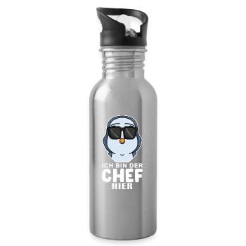 cooler Pinguin Chef Spruch - Trinkflasche mit integriertem Trinkhalm - Lightsilver - Rechts
