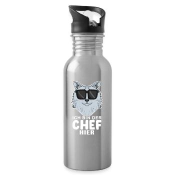 coole Katze - Sibirische Katze - Chef Spruch - Trinkflasche mit integriertem Trinkhalm - Lightsilver - Rechts