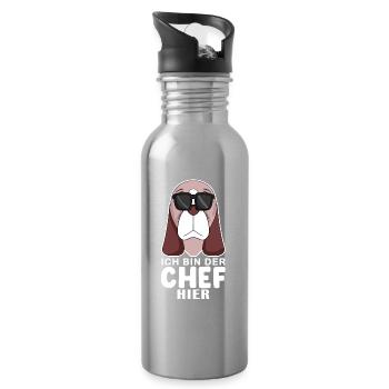 Cooler Hund Basset Hound Chef Spruch - Trinkflasche mit integriertem Trinkhalm - Lightsilver - Rechts