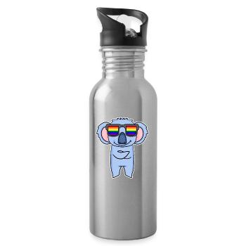 Rainbow - Koala with glasses - Water bottle with straw - silver - Right