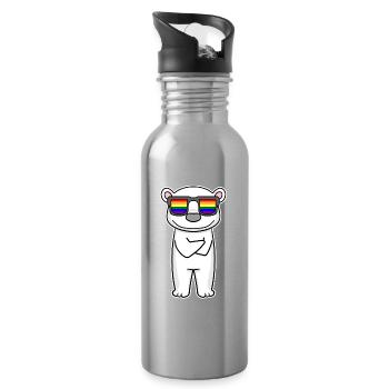 Arc-en-ciel - ours polaire avec lunettes - Gourde avec paille intégrée - argent clair - Droite