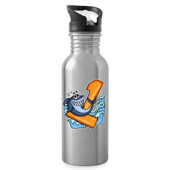 1 year old - school enrollment - shark motif - Water bottle with straw - silver - Right