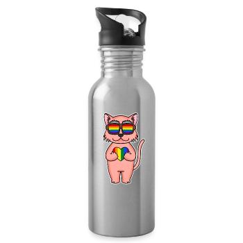 Rainbow Colorful Cat - Cool Cat - Water bottle with straw - silver - Right