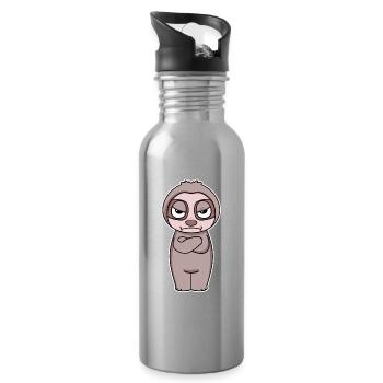 No Desire - Sloth - Crossed Arms - Water bottle with straw - silver - Right