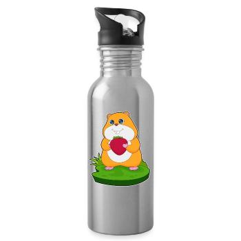 Hamster Strawberry - Water bottle with straw - silver - Right