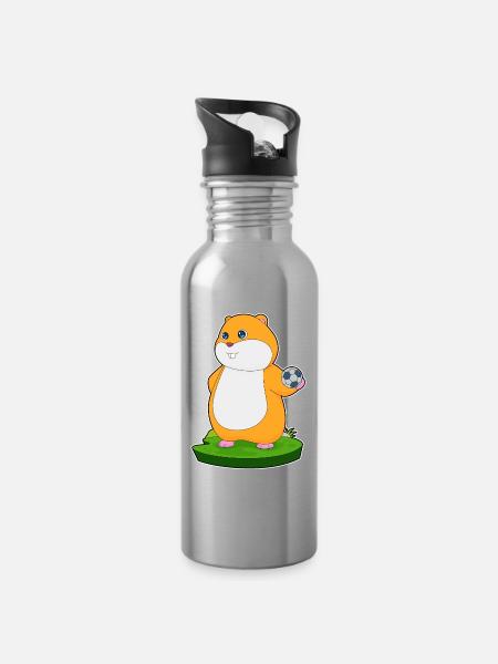 Hamster Handballspieler Handball - Trinkflasche mit integriertem Trinkhalm - Lightsilver