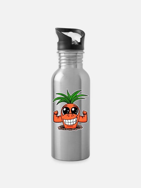 starke Karotte - Trinkflasche mit integriertem Trinkhalm - Lightsilver