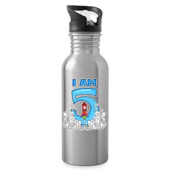 5 Birthday Boy Astronaut Rocket - cinq ans - Gourde avec paille intégrée - argent clair - Droite