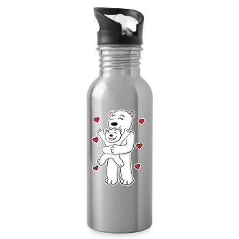 Famille d’ours polaires - Ours polaire avec bébé - Gourde avec paille intégrée - argent clair - Droite