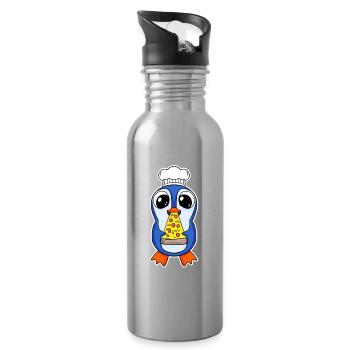 Gourmet Penguin Pizza - Water bottle with straw - silver - Right