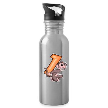 1 Birthday 1 Year Old with Animal Motif - One - Water bottle with straw - silver - Right