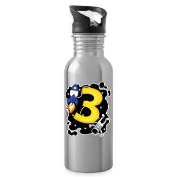 3 Birthday Boy Astronaut - Three Years - Water bottle with straw - silver - Right