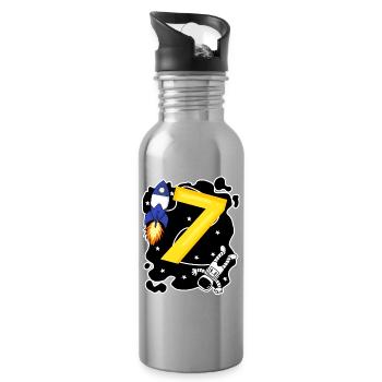7 Birthday Boy Astronaut - seven years - Water bottle with straw - silver - Right