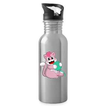 Cat ball of wool - Water bottle with straw - silver - Right