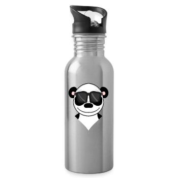 cool panda bear with sunglasses - Water bottle with straw - silver - Right