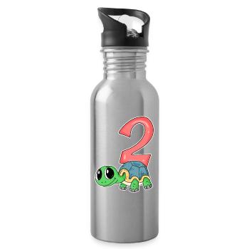 2 birthday 2 years old with animal motif - two - Water bottle with straw - silver - Right