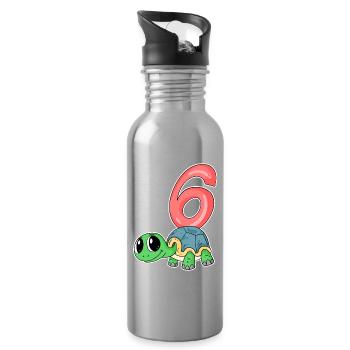 6 Birthday 6 years old with animal motif - six - Water bottle with straw - silver - Right