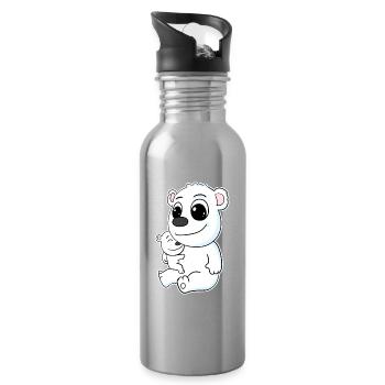 Polar Bear Family - Polar Bear with Baby - Polar Bear Motif - Water bottle with straw - silver - Right