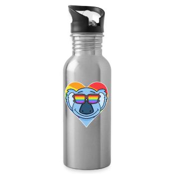 Rainbow - Koala with glasses and heart - Water bottle with straw - silver - Right