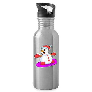 Snowman Christmas Snowboard - Water bottle with straw - silver - Right