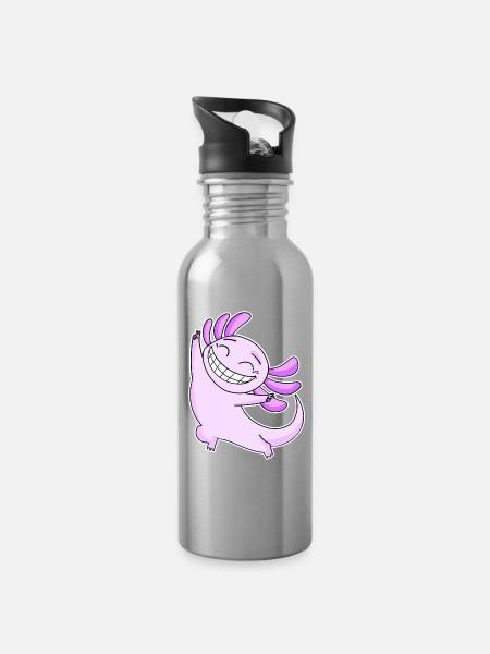 Glücklicher Axolotl - Trinkflasche mit integriertem Trinkhalm - Lightsilver
