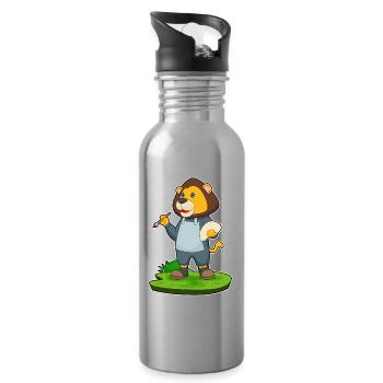 Lion Peintre Pinceau Peinture - Gourde avec paille intégrée - argent clair - Droite