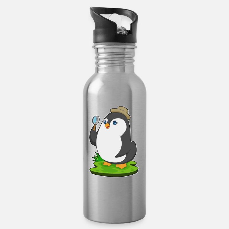 Pingouin Détective Magnifier - Gourde avec paille intégrée - argent clair