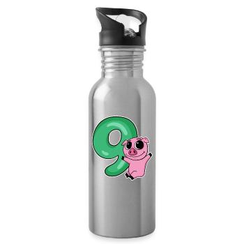 9 Birthday 9 years old with animal motif - nine - Water bottle with straw - silver - Right