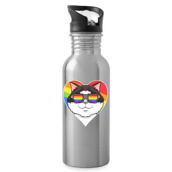 Regenbogen - Katze Ragdoll mit Brille und Herz - Trinkflasche mit integriertem Trinkhalm - Lightsilver - Rechts